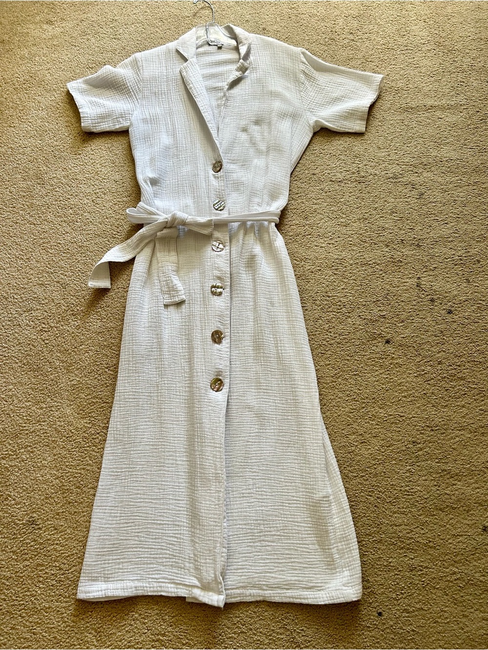 Maurie + Eve White Button-Front Belted Maxi Dress